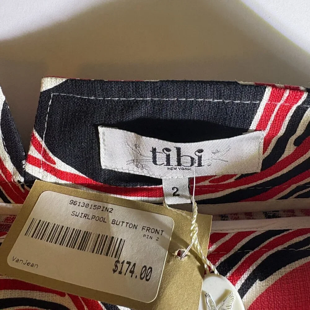 NEW W/ TAGS Tibi Red Pink Black Button Front Skirt Size 2